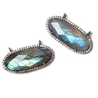 28x14mm Black Gold Bezeled CZ & Labradorite Oval East West Connector 1 pc - Beadsofcambay.com