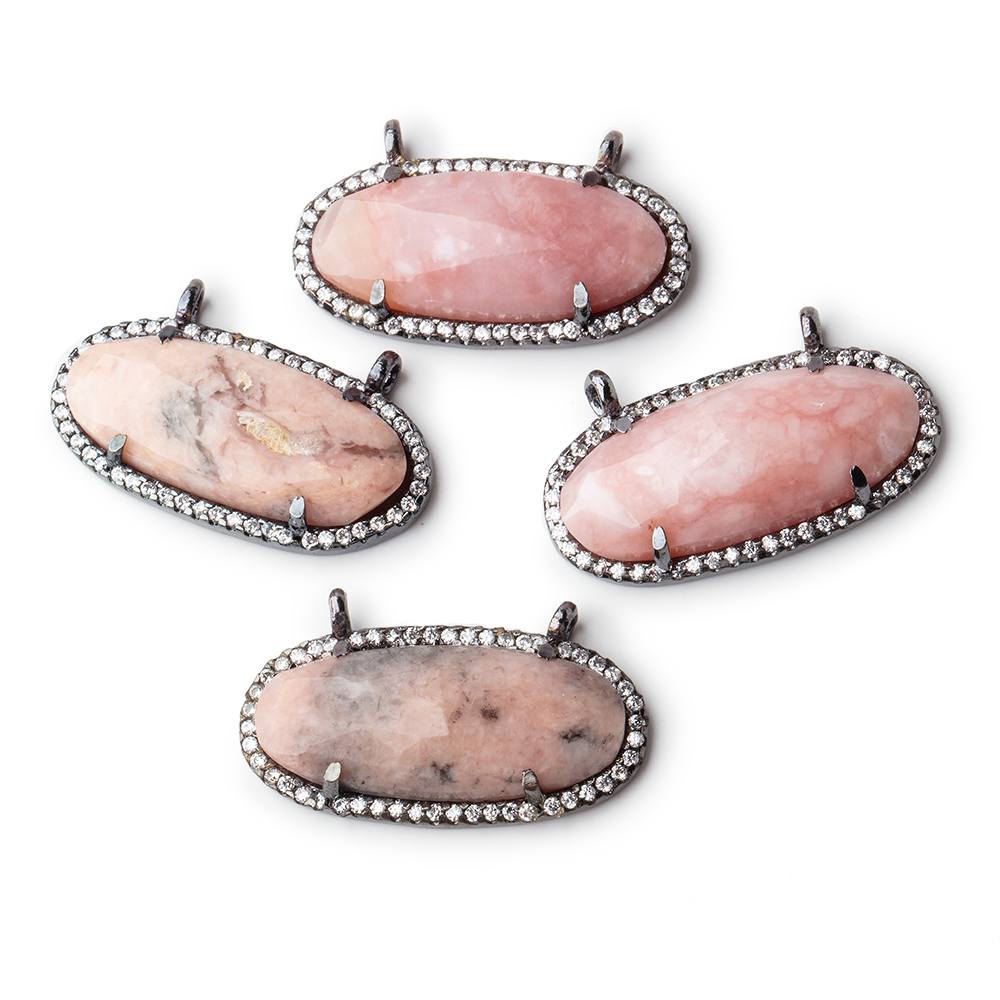 28x14mm Black Gold Bezeled CZ & Pink Peru Opal Oval East West Connector 1 pc - Beadsofcambay.com