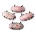 28x14mm Black Gold Bezeled CZ & Pink Peru Opal Oval East West Connector 1 pc - Beadsofcambay.com