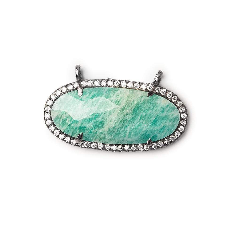 28x14mm Black Gold CZ Bezel & Amazonite oval East West Connector 1 piece - Beadsofcambay.com