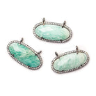 28x14mm Black Gold CZ Bezel & Amazonite oval East West Connector 1 piece - Beadsofcambay.com
