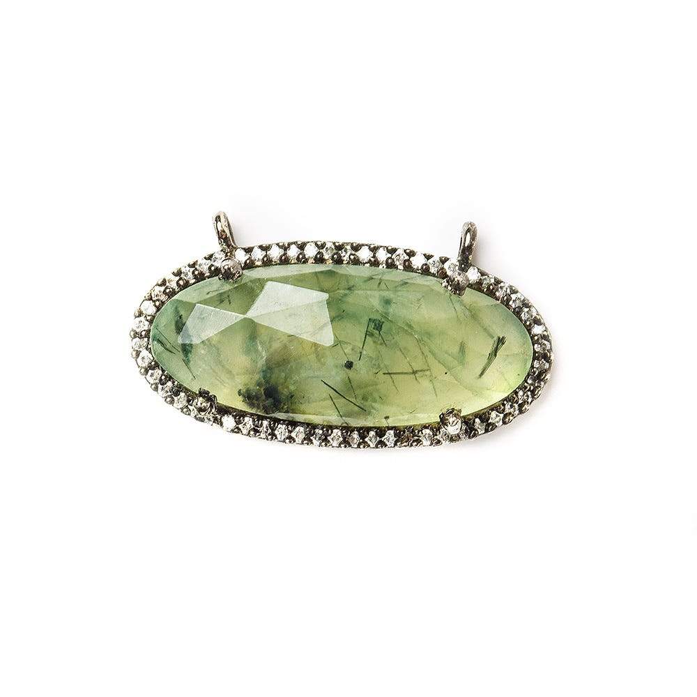 28x14mm Black Gold CZ Bezel & Prehnite oval East West Connector 1 piece - Beadsofcambay.com