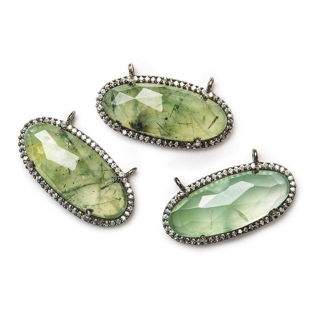 28x14mm Black Gold CZ Bezel & Prehnite oval East West Connector 1 piece - Beadsofcambay.com