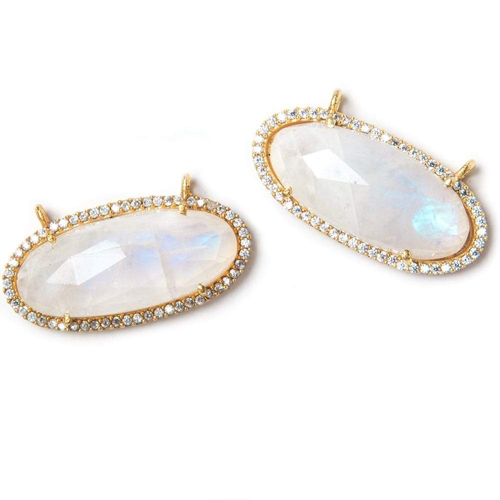 28x14mm Gold Bezeled CZ & Rainbow Moonstone Oval East West Connector 1 pc - Beadsofcambay.com