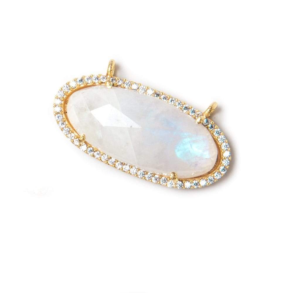 28x14mm Gold Bezeled CZ & Rainbow Moonstone Oval East West Connector 1 pc - Beadsofcambay.com