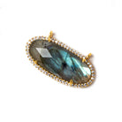 28x14mm Gold Bezeled White CZ & Labradorite Oval East West Connector 1 pc - Beadsofcambay.com
