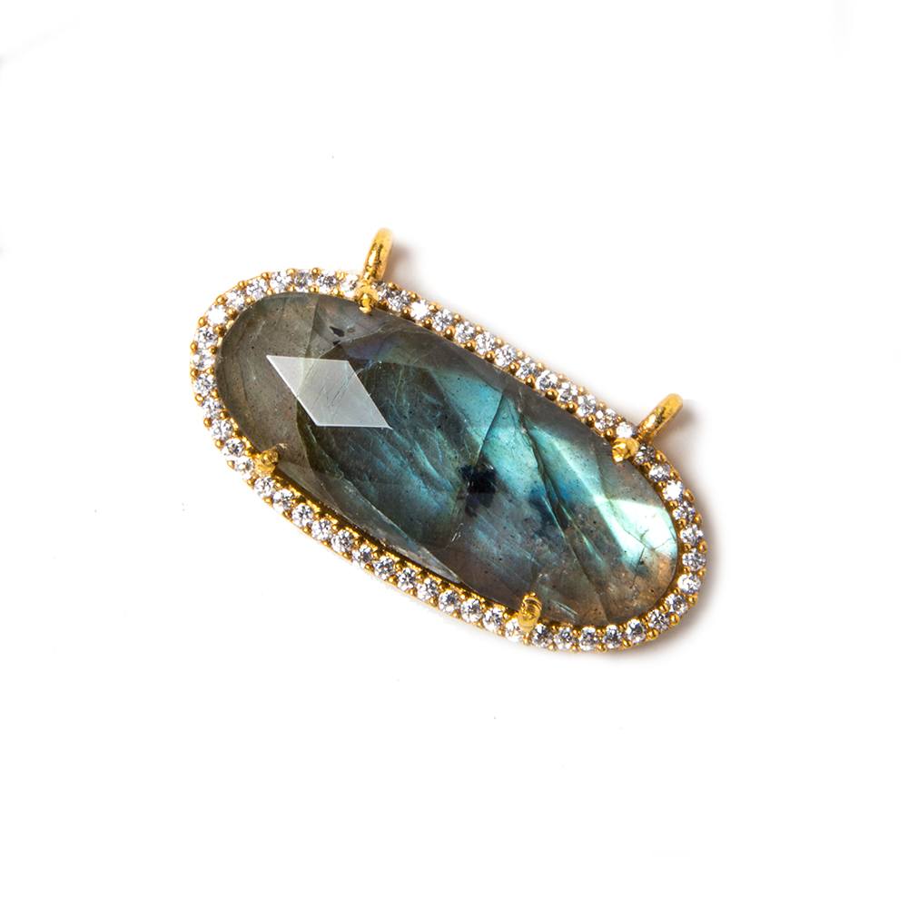 28x14mm Gold Bezeled White CZ & Labradorite Oval East West Connector 1 pc - Beadsofcambay.com