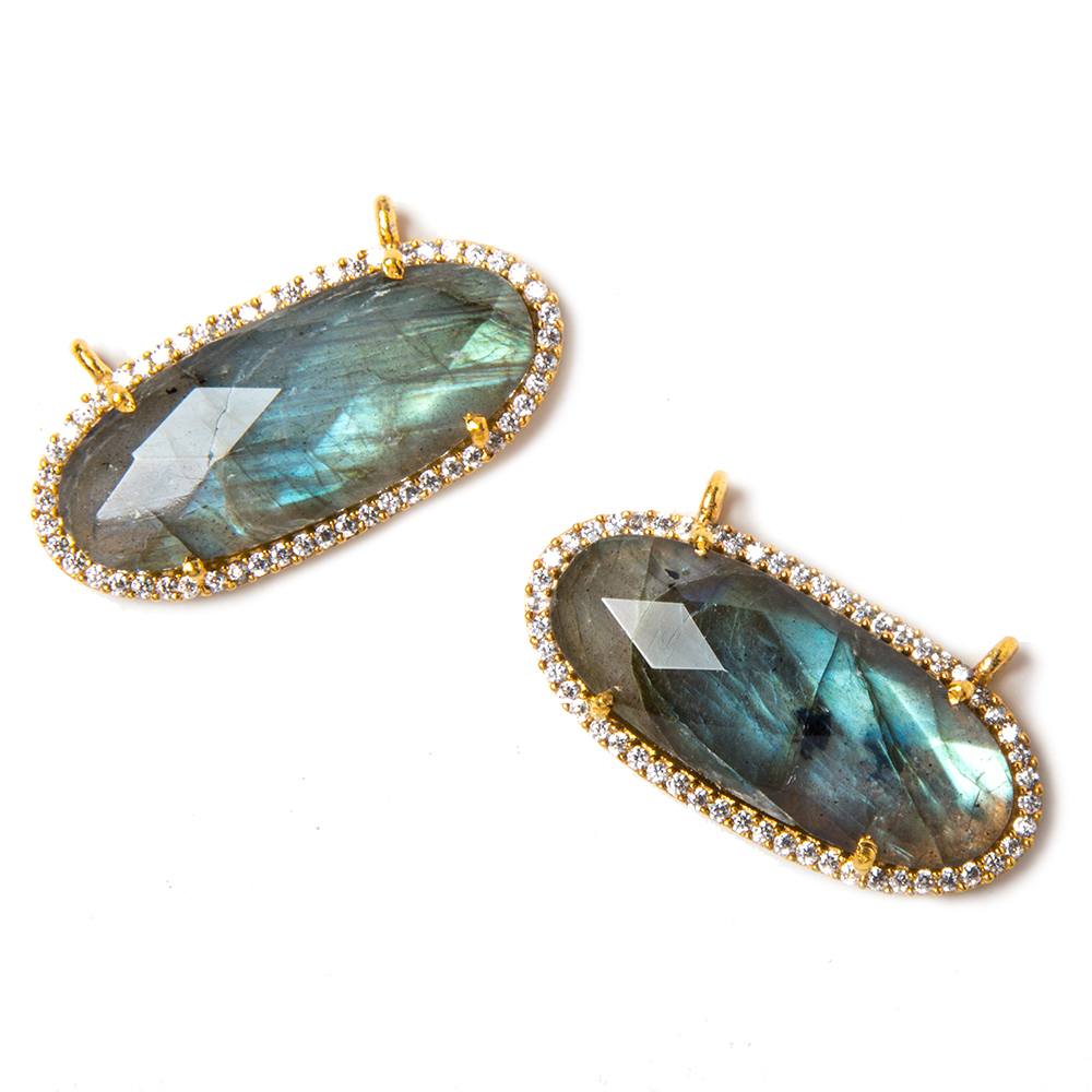 28x14mm Gold Bezeled White CZ & Labradorite Oval East West Connector 1 pc - Beadsofcambay.com