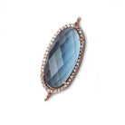 28x14mm Rose Gold CZ Bezel London Blue Quartz Oval Connector 1 piece - Beadsofcambay.com