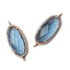 28x14mm Rose Gold CZ Bezel London Blue Quartz Oval Connector 1 piece - Beadsofcambay.com