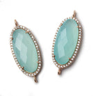 28x14mm Rose Gold CZ Bezel Seafoam Chalcedony Oval Connector 1 piece - Beadsofcambay.com