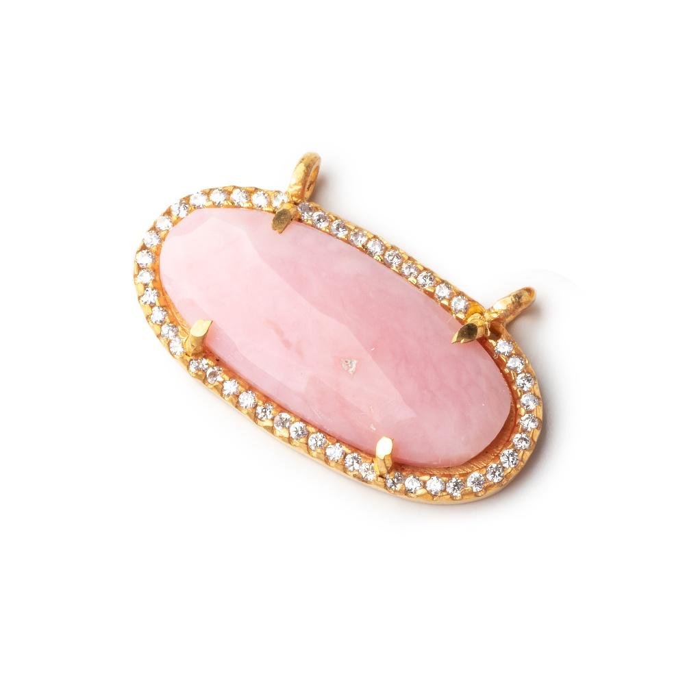 28x14mm Vermeil Bezeled CZ & Pink Peruvian Opal Oval East West Connector 1 pc - Beadsofcambay.com