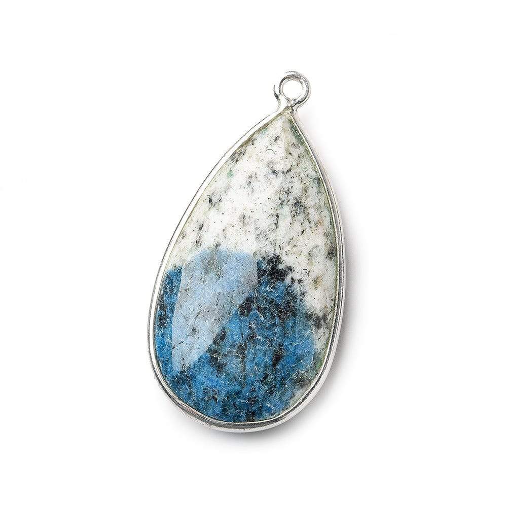 28x15mm .925 Silver Bezel K2 Granite & Azurite faceted Pear Pendant 1 piece - Beadsofcambay.com