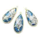28x15mm Vermeil Bezel K2 Granite & Azurite faceted Pear Pendant 1 piece - Beadsofcambay.com