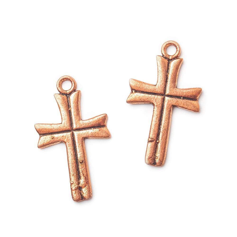28x16mm Copper Cross with Center Carved Line Set of 2 - Beadsofcambay.com