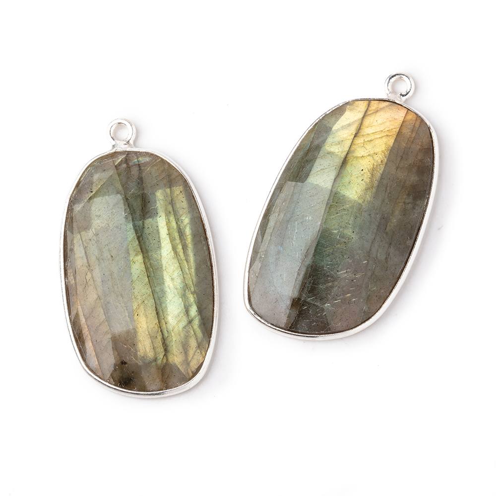 28x17mm .925 Silver Bezel Labradorite Faceted Freeform Set of 2 Pendants - Beadsofcambay.com