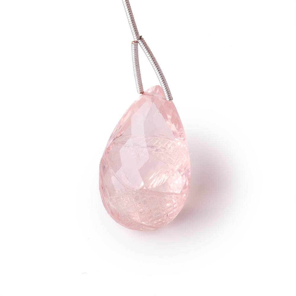 28x18mm Rose Quartz Hand Carved Pear Focal Bead 1 piece - Beadsofcambay.com