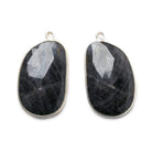 28x18mm Silver .925 Bezel Blue Sapphire faceted free shape Pendant Set of 2 pieces - Beadsofcambay.com
