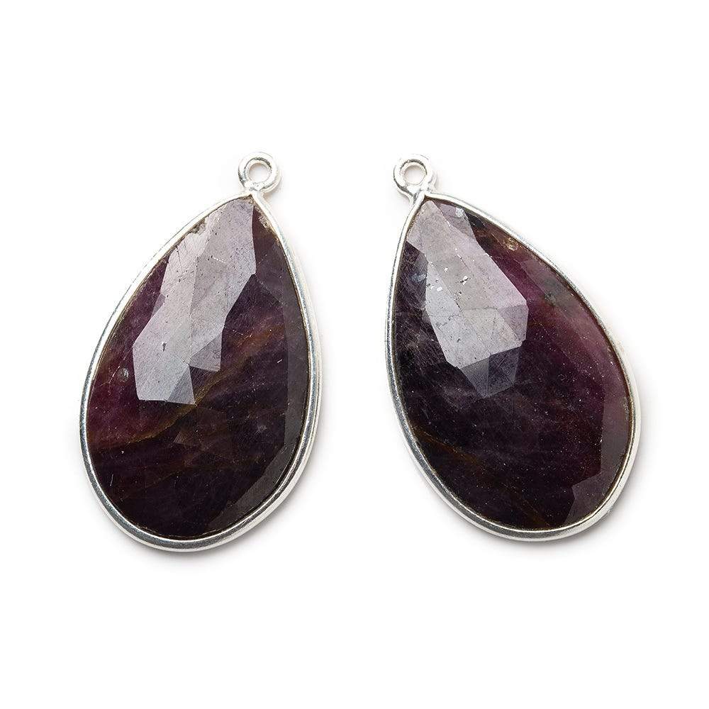 28x18mm Silver .925 Bezel Ruby faceted pear Pendant Set of 2 pieces - Beadsofcambay.com