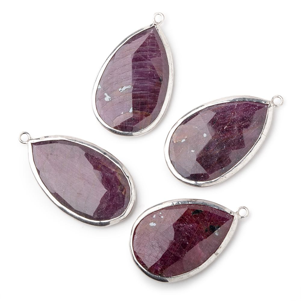 28x19mm Silver .925 Bezeled Ruby faceted pear Pendant 1 piece - Beadsofcambay.com