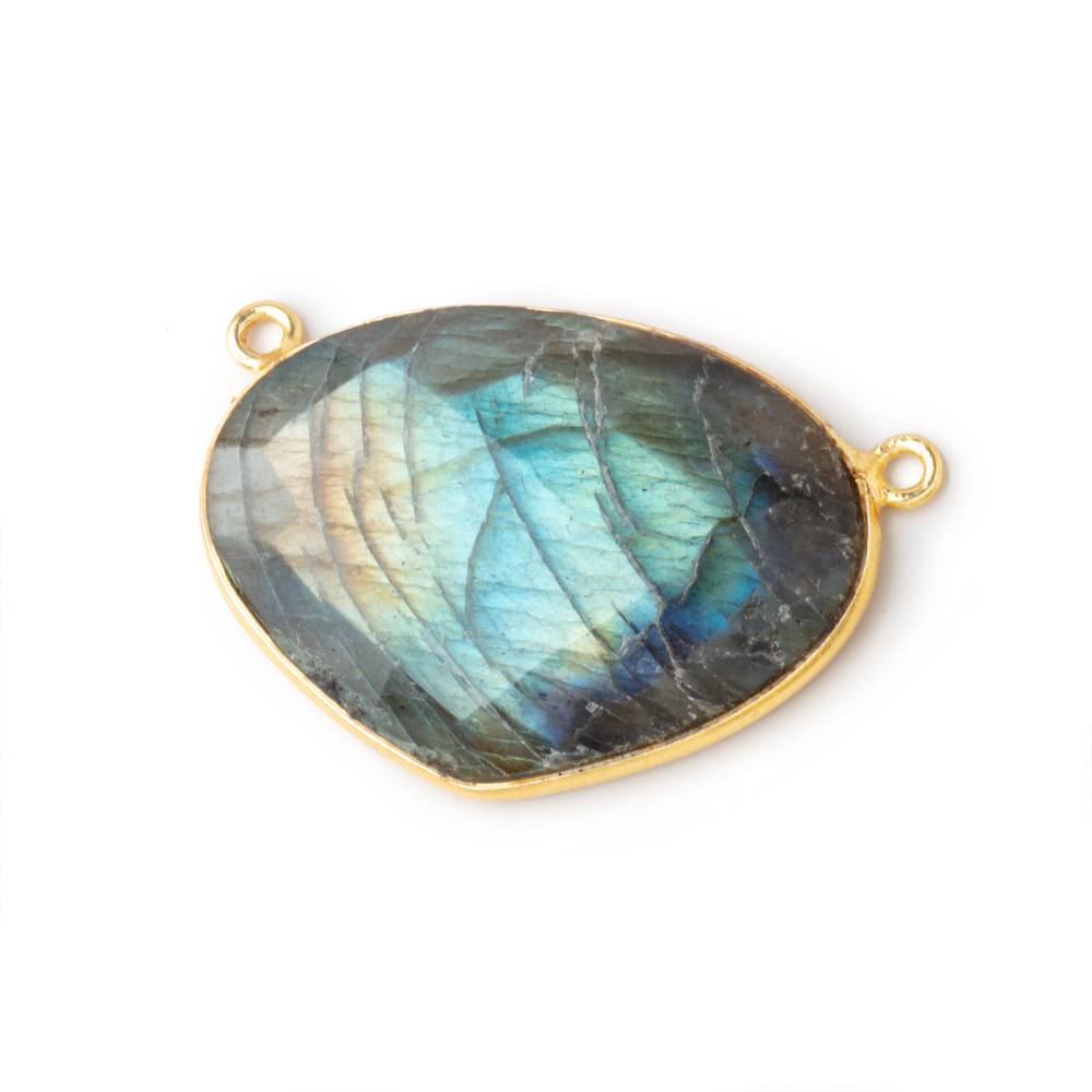 28x20mm Vermeil Bezeled Labradorite Heart East West Connector 1 piece - Beadsofcambay.com