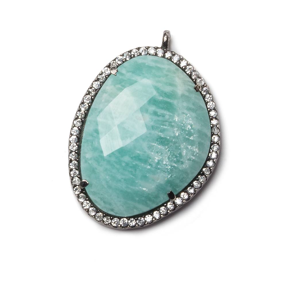 28x22mm Black Gold Bezeled White CZ and Amazonite Nugget 1 ring pendant 1 piece - Beadsofcambay.com