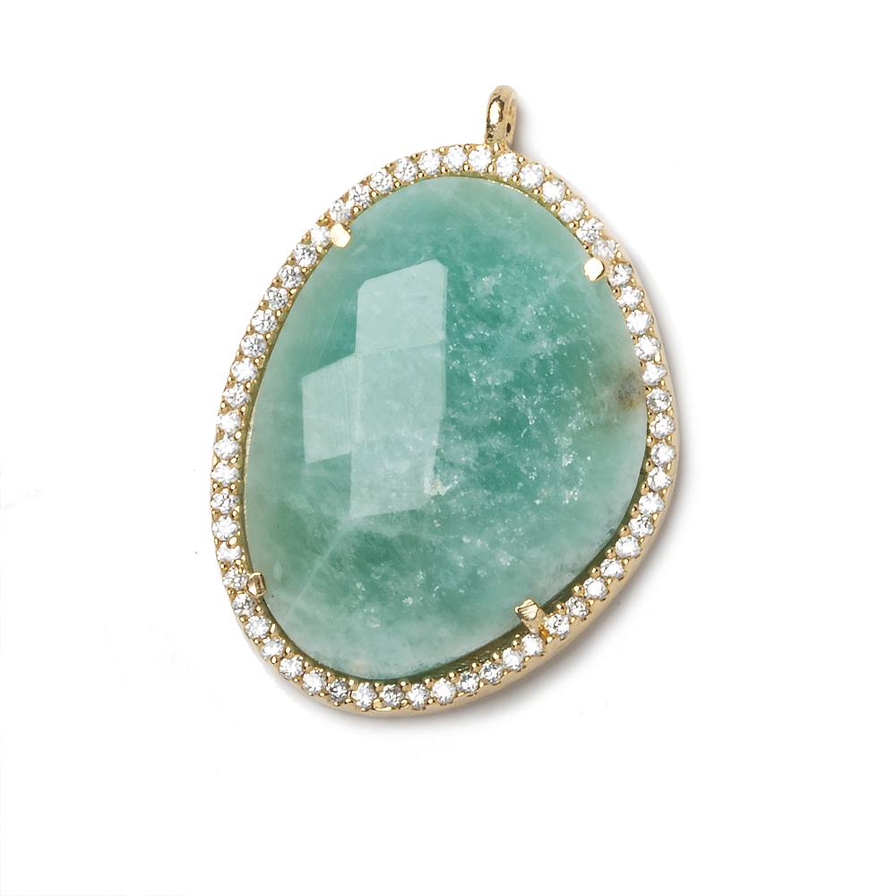 28x22mm Gold Bezeled White CZ and Amazonite Nugget 1 ring pendant 1 piece - Beadsofcambay.com