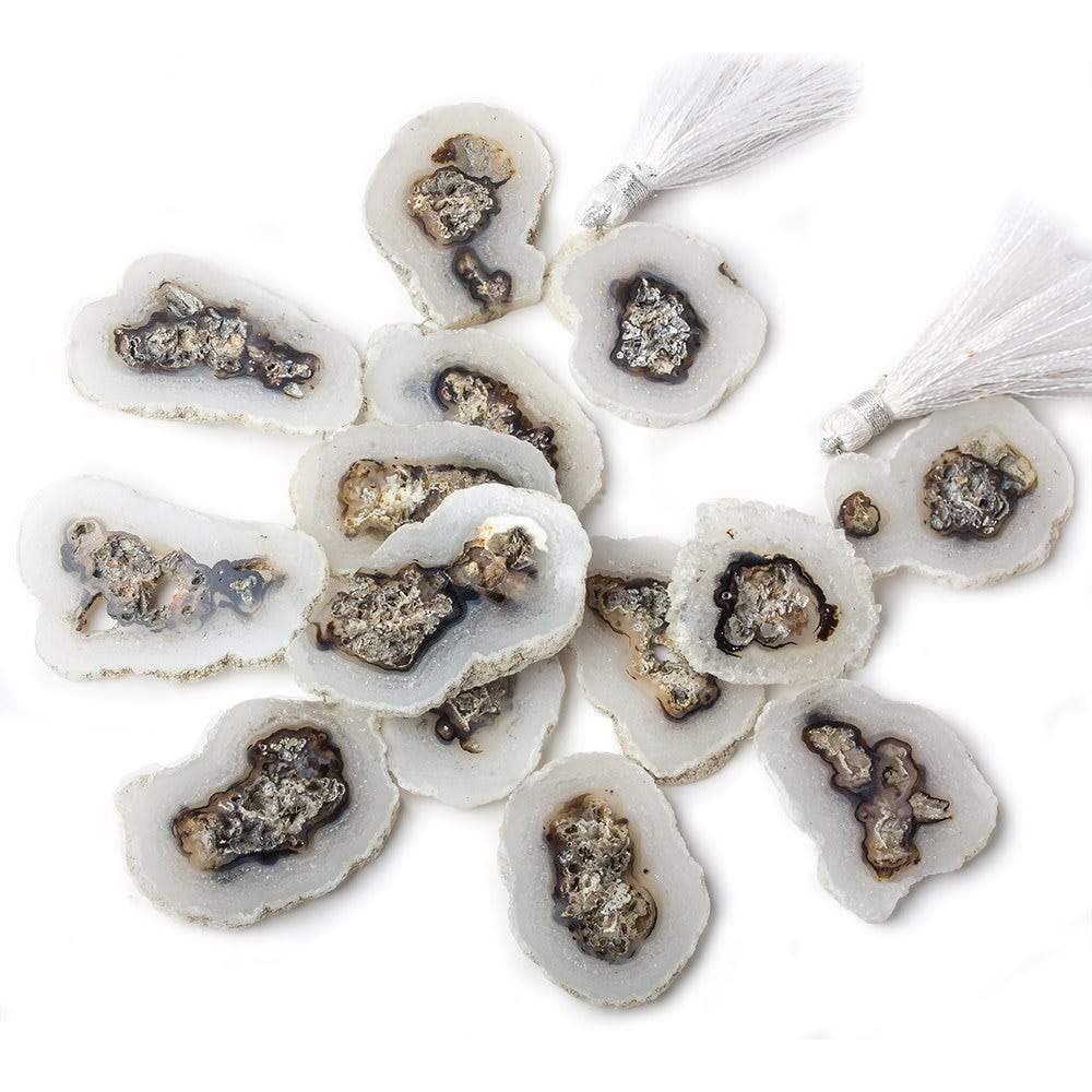 28x25-41x27mm Solar Quartz top drilled Natural Crystal Slices with Drusy Edge 8 inch 14 pieces - Beadsofcambay.com