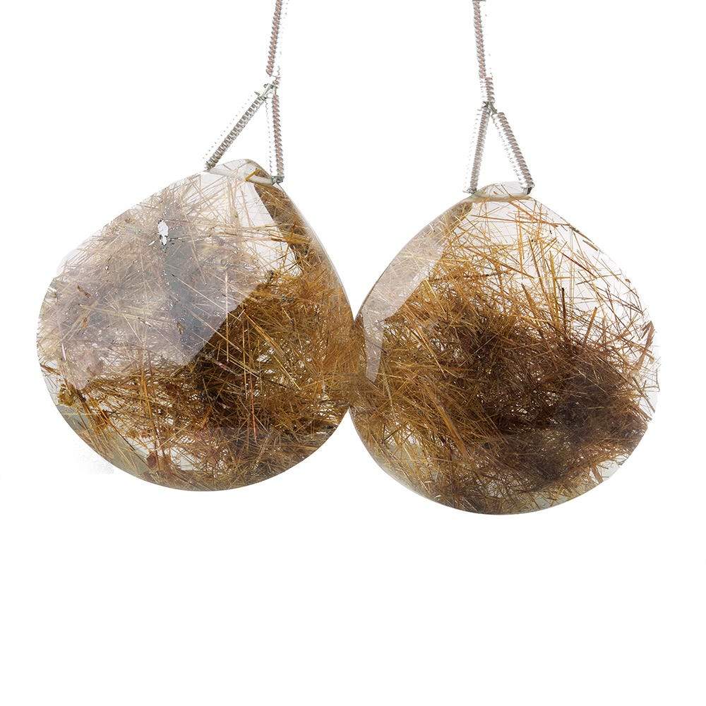 28x28mm & 29x29mm Rutilated Quartz Faceted Heart Focal Bead 2 pieces - Beadsofcambay.com