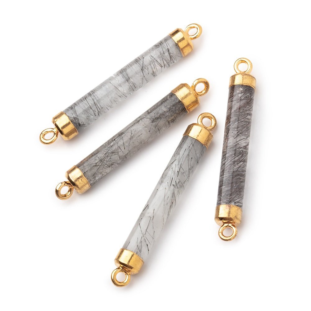 28x4.5mm Gold Leafed Tourmalinated Quartz Tube Focal Connector 1 piece - Beadsofcambay.com