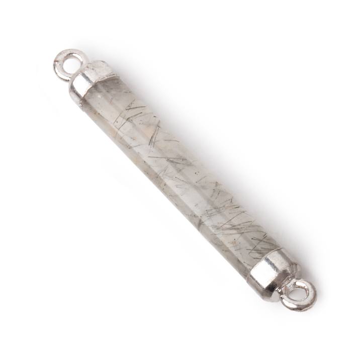 28x4.5mm Silver Leafed Tourmalinated Quartz Tube Focal Connector 1 piece - Beadsofcambay.com