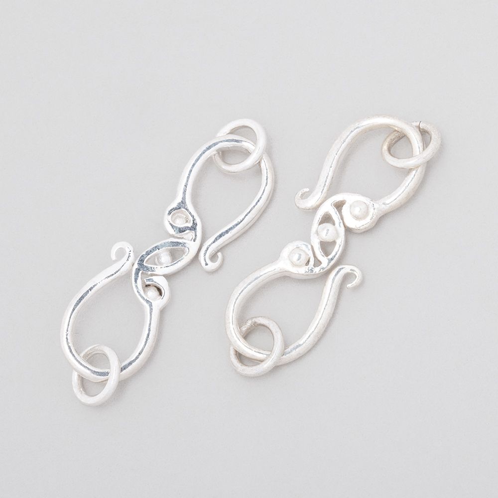 28x9mm Sterling Silver S Hook with Triple Dotted Design 1 piece - Beadsofcambay.com