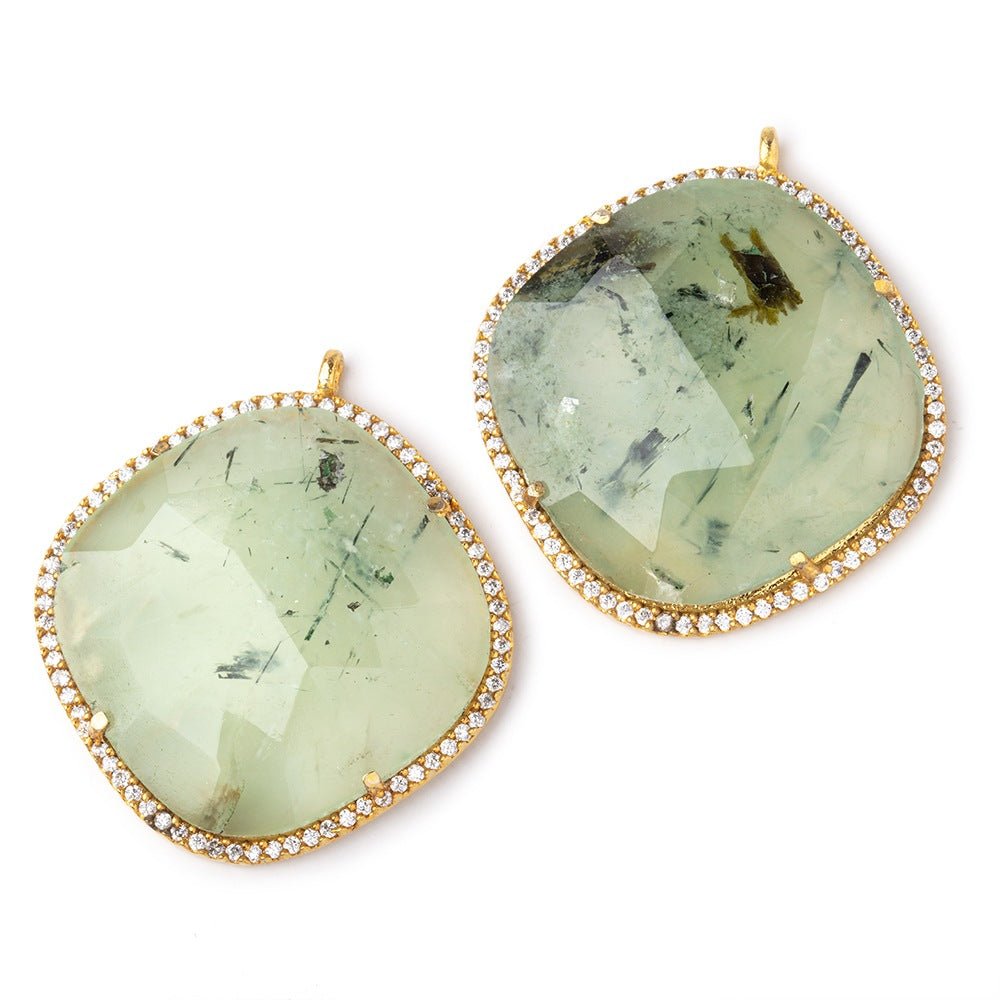 29mm Vermeil CZ Bezel Prehnite Pillow Pendant 1 Focal Bead - Beadsofcambay.com
