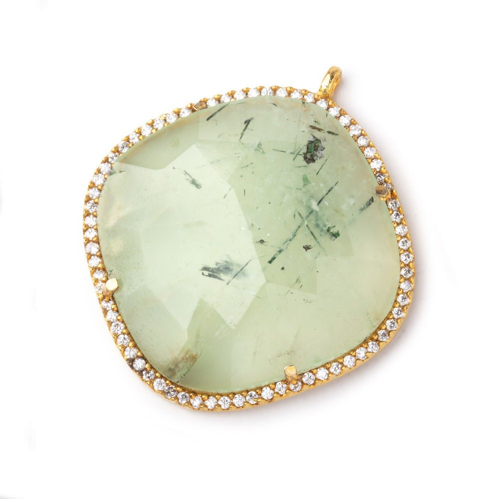 29mm Vermeil CZ Bezel Prehnite Pillow Pendant 1 Focal Bead - Beadsofcambay.com