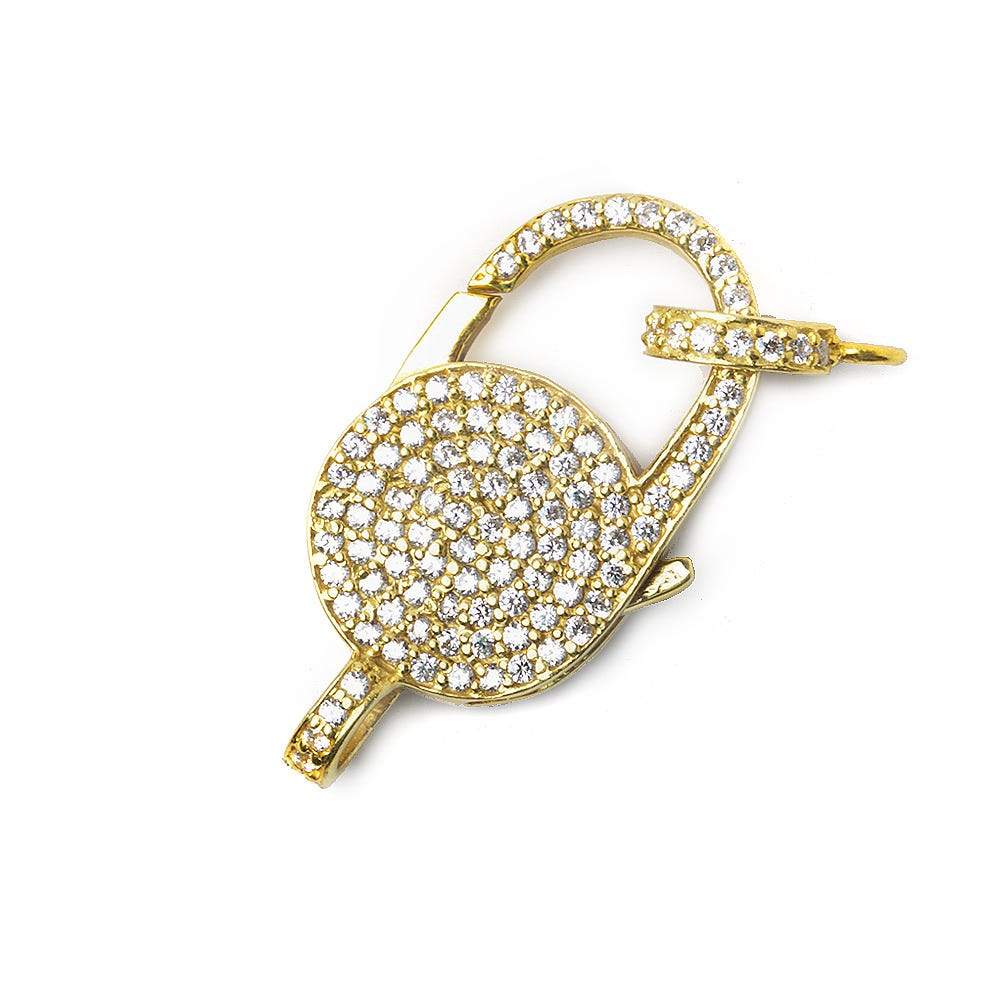29x13mm Vermeil CZ Coin Lobster Clasp with CZ Ring 1 piece - Beadsofcambay.com