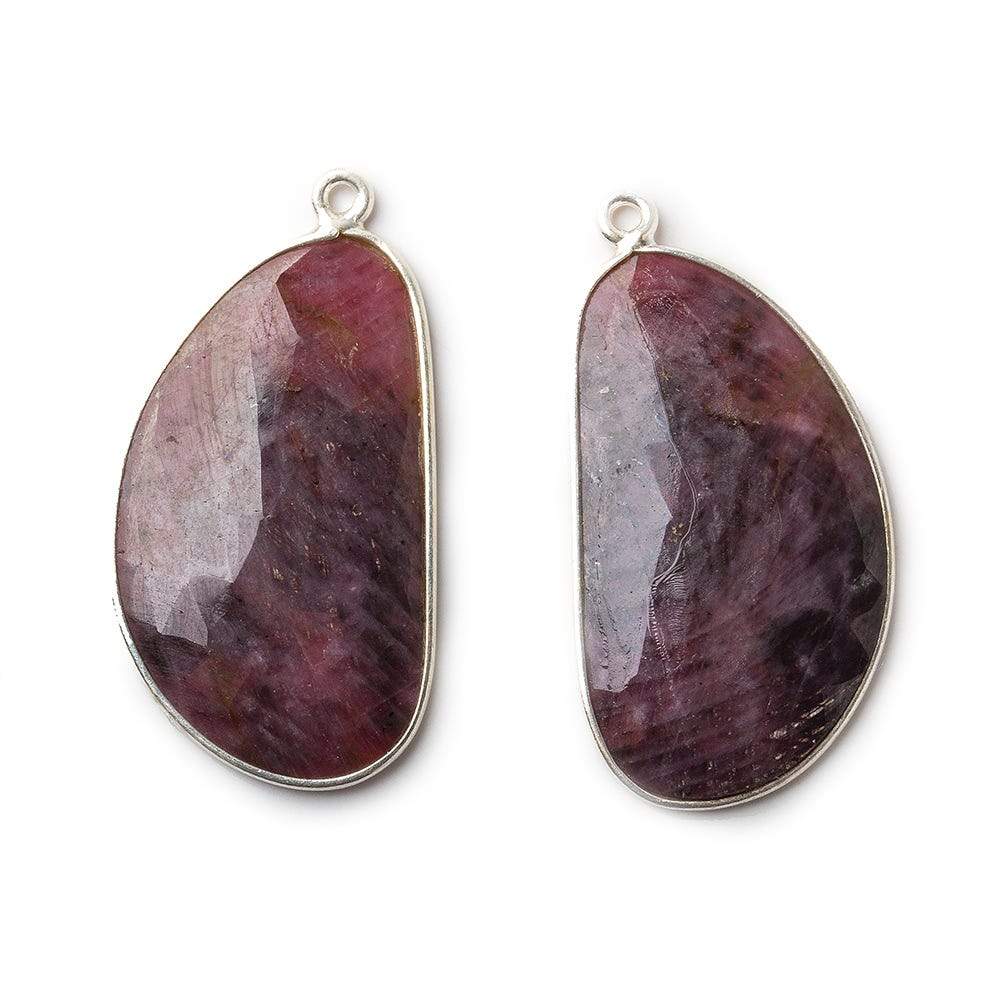 29x17mm Silver .925 Bezel Ruby faceted free shape Pendant Set of 2 pieces - Beadsofcambay.com