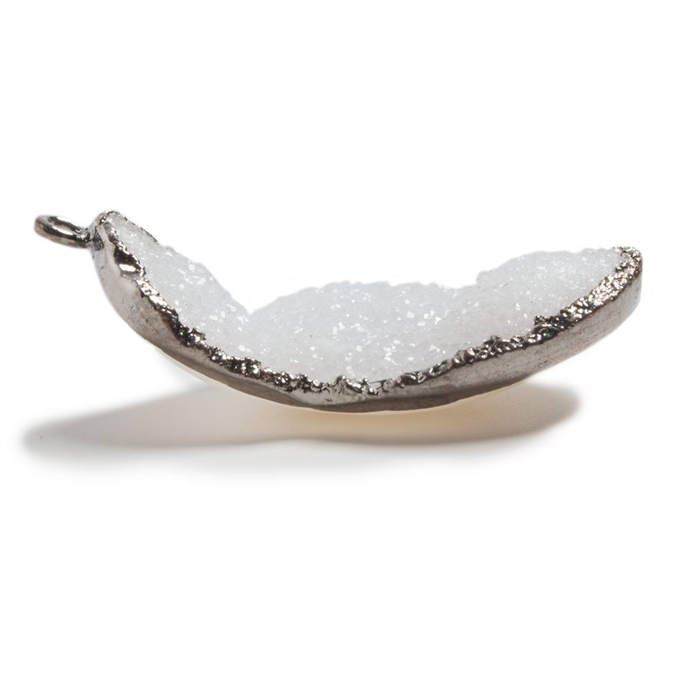 29x17x9mm Gunmetal Leafed White Drusy Focal Pendant 1 piece - Beadsofcambay.com