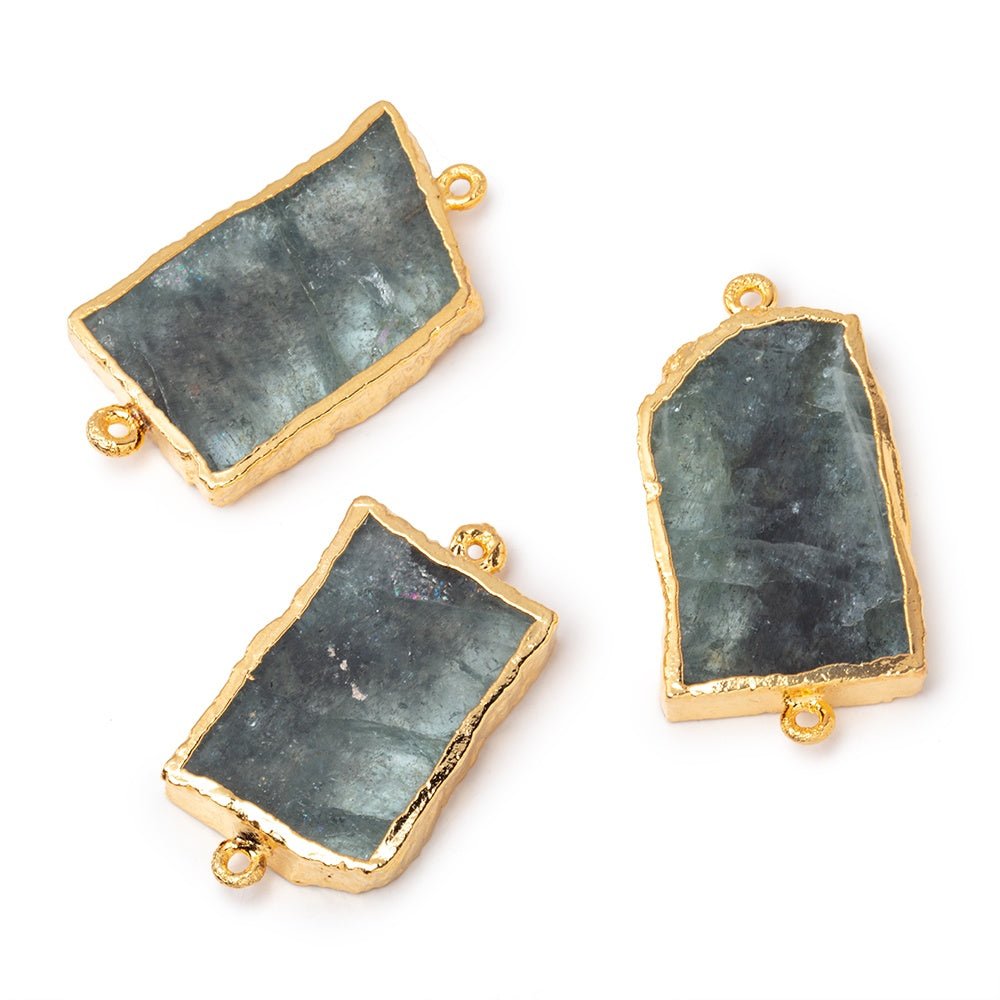 29x19-32x22mm Gold Leafed Moss Aquamarine Slice Connector Focal 1 piece - Beadsofcambay.com