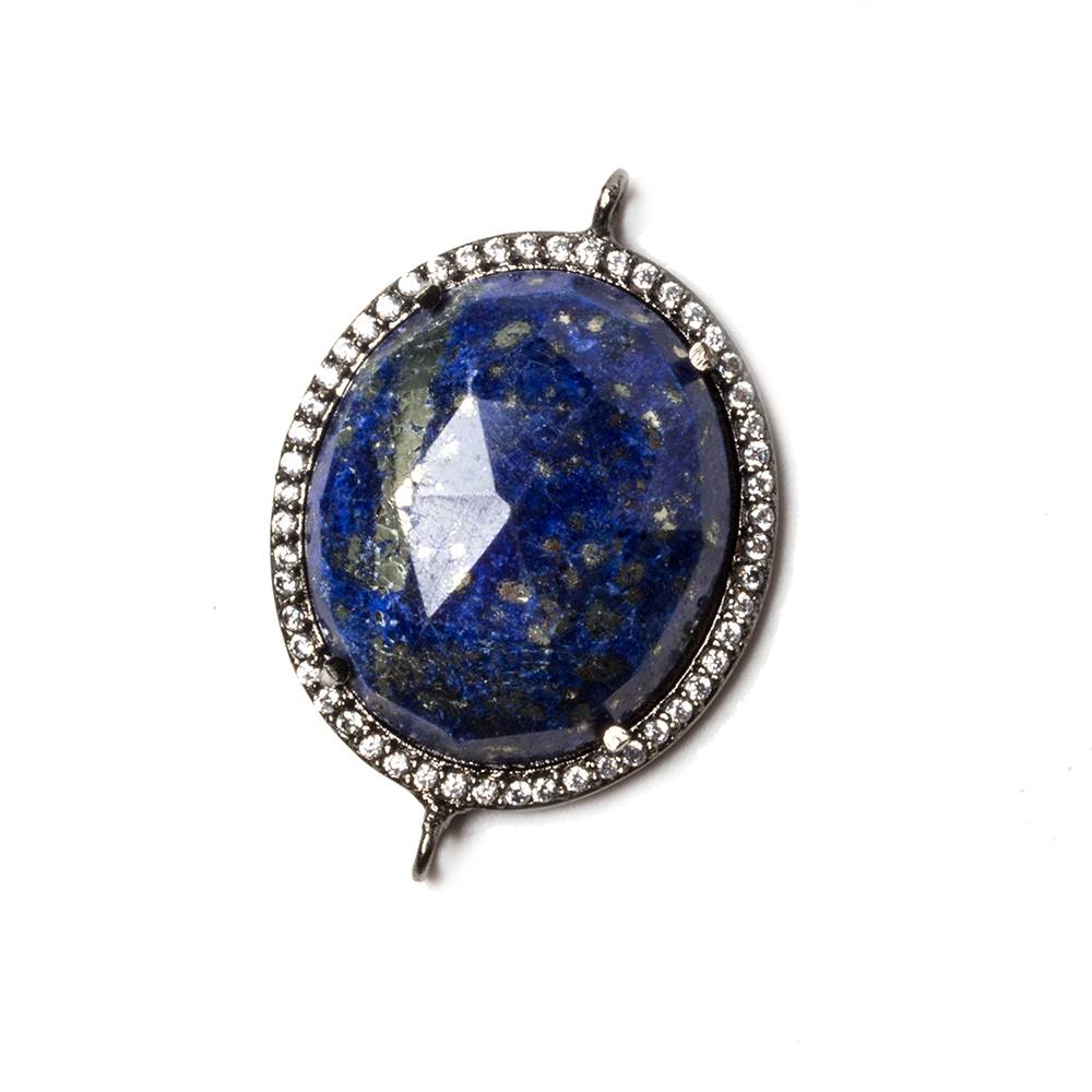 29x20mm Black Gold Bezeled White CZ & Lapis Lazuli Oval Connector 1 pc - Beadsofcambay.com