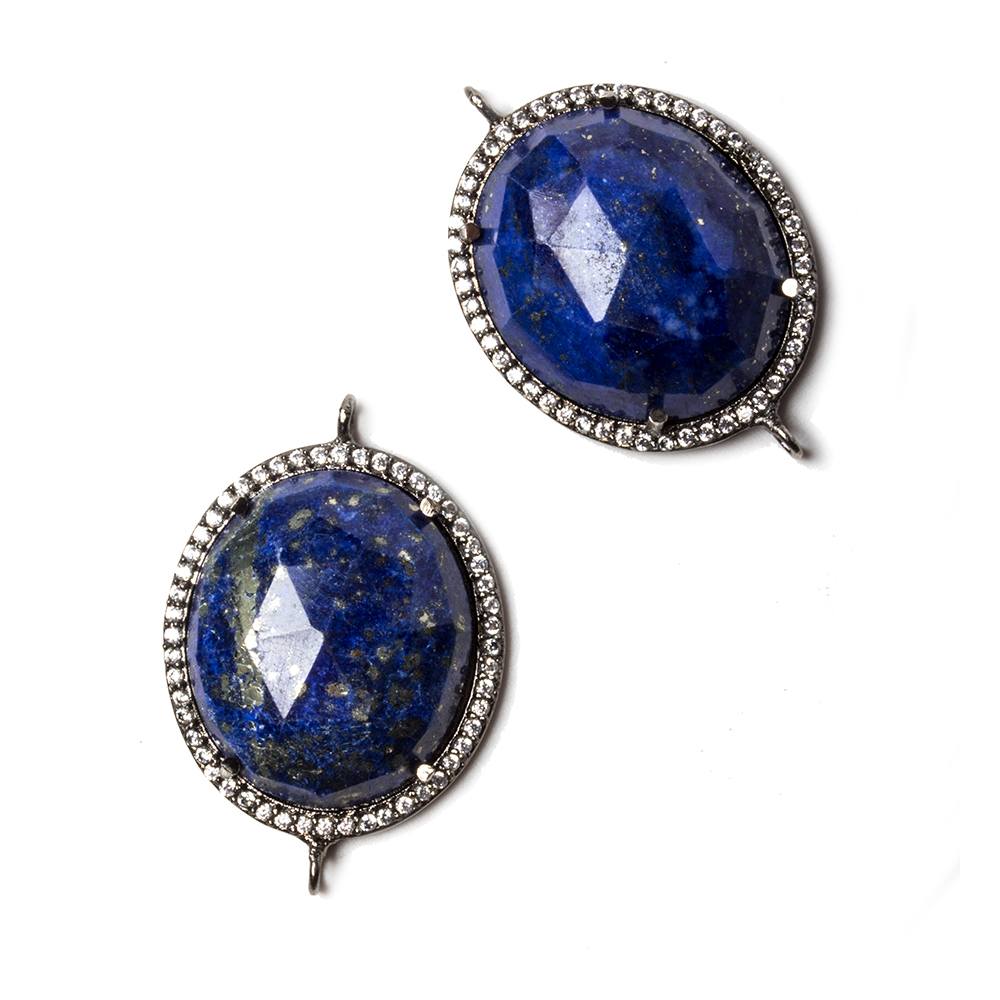 29x20mm Black Gold Bezeled White CZ & Lapis Lazuli Oval Connector 1 pc - Beadsofcambay.com