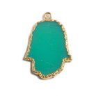 29x20mm Gold Leafed Mint Green Onyx Hamsa Pendant Focal 1 piece - Beadsofcambay.com