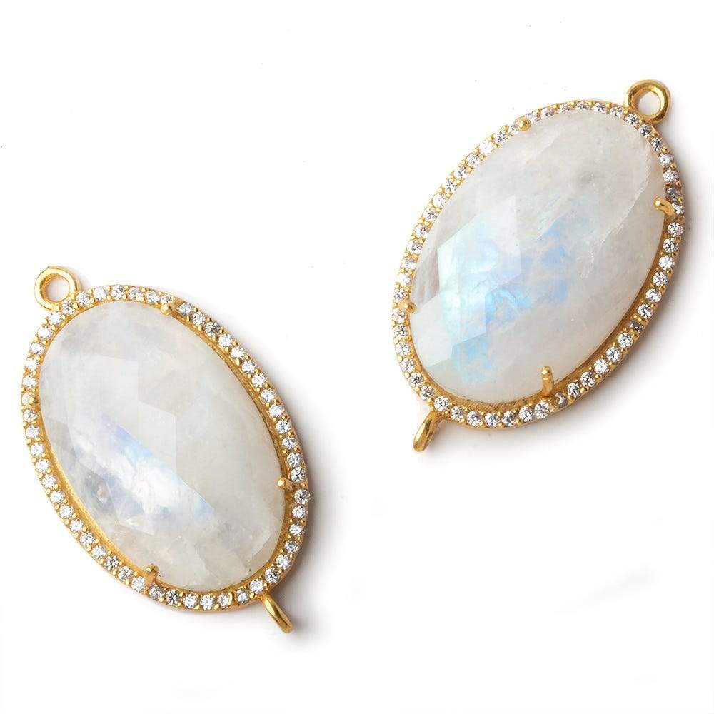 29x20mm Vermeil CZ Bezel Rainbow Moonstone Oval Connector 1 piece - Beadsofcambay.com