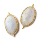 29x20mm Vermeil CZ Bezel Rainbow Moonstone Oval Connector 1 piece - Beadsofcambay.com