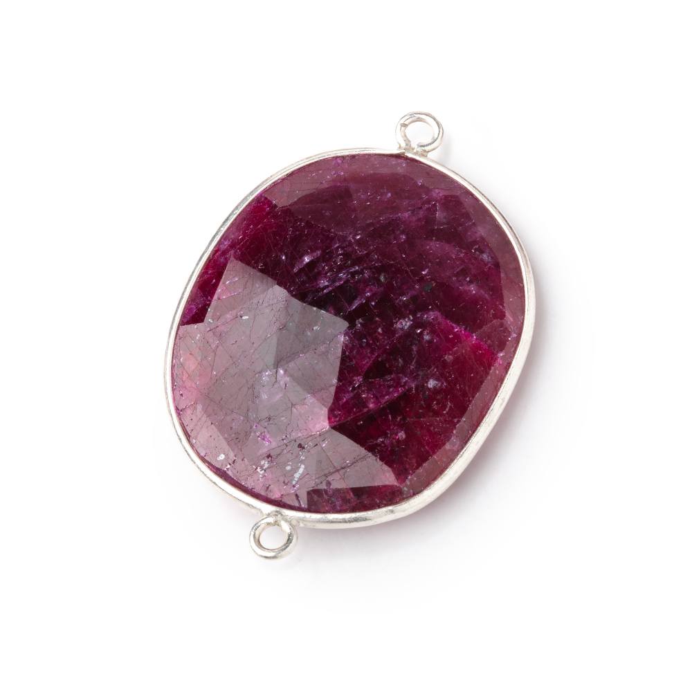 29x21-31x22mm Sterling Silver Bezel Ruby Faceted Nugget Connector 1 piece - Beadsofcambay.com