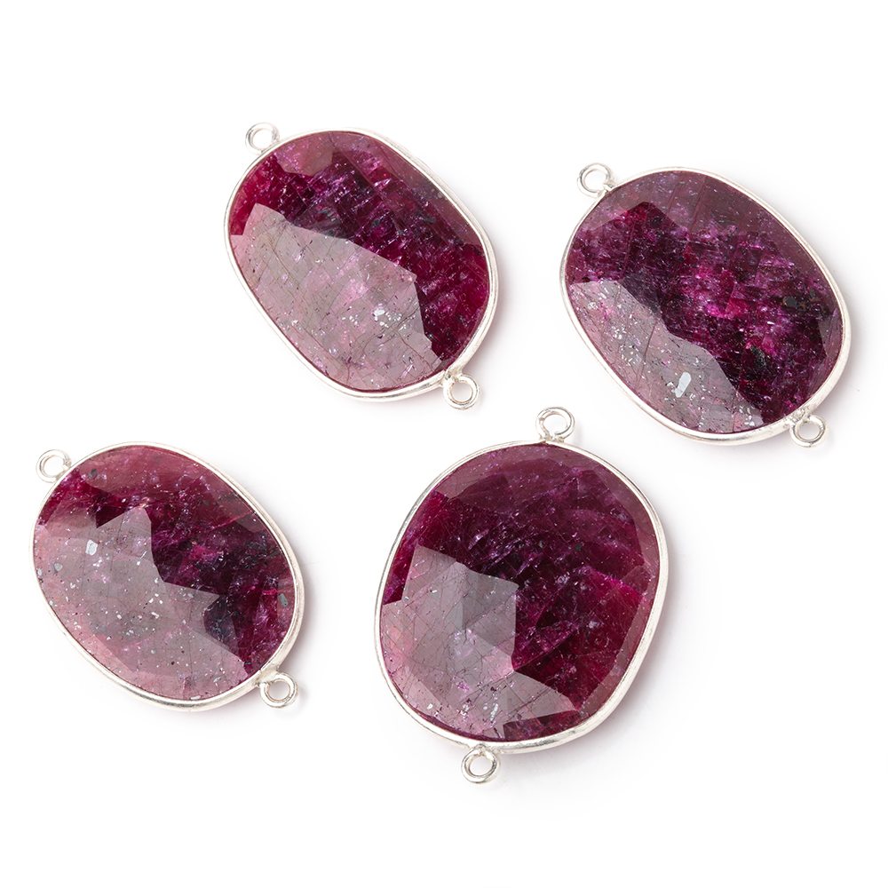 29x21-31x22mm Sterling Silver Bezel Ruby Faceted Nugget Connector 1 piece - Beadsofcambay.com
