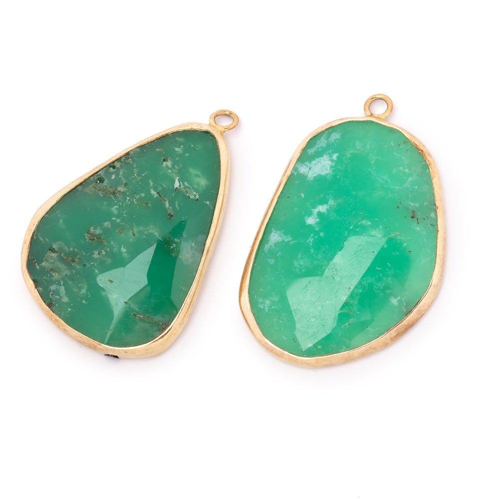 29x21mm Vermeil Bezel Chrysoprase Faceted Freeform Set of 2 Pendants - Beadsofcambay.com