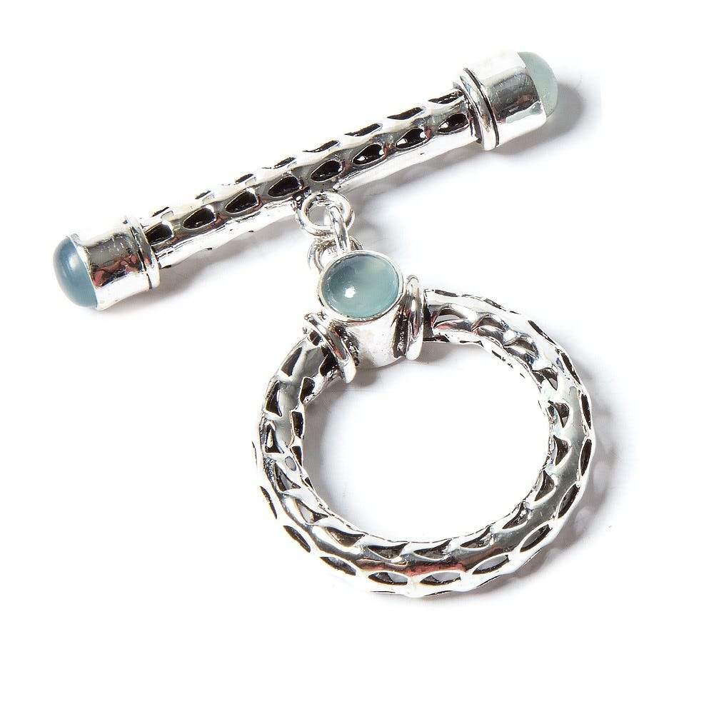 29x23mm Aquamarine Cabochon Filigree Antiqued Sterling Silver Toggle 1 pc - Beadsofcambay.com