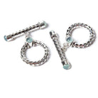 29x23mm Aquamarine Cabochon Filigree Antiqued Sterling Silver Toggle 1 pc - Beadsofcambay.com