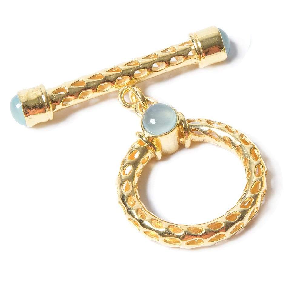 29x23mm Aquamarine Cabochon Filigree Vermeil Toggle 1 piece - Beadsofcambay.com