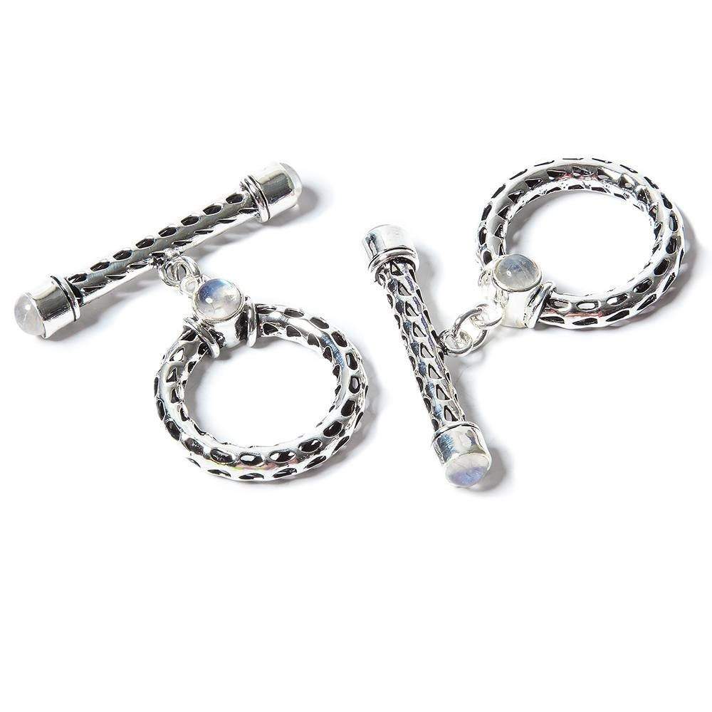 29x23mm Rainbow Moonstone Cabochon Filigree Antiqued Silver Toggle 1 pc - Beadsofcambay.com